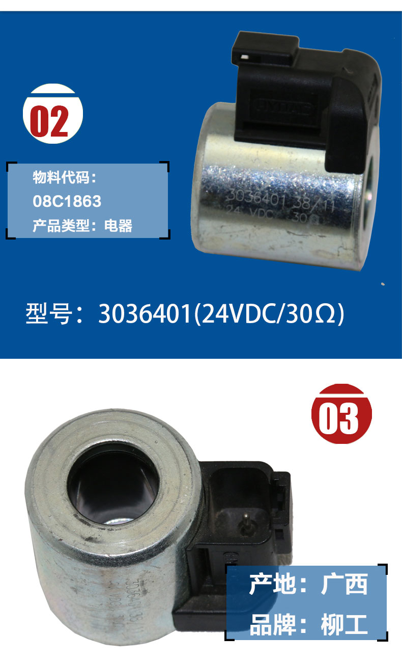 柳工挖掘機(jī)電磁閥線圈